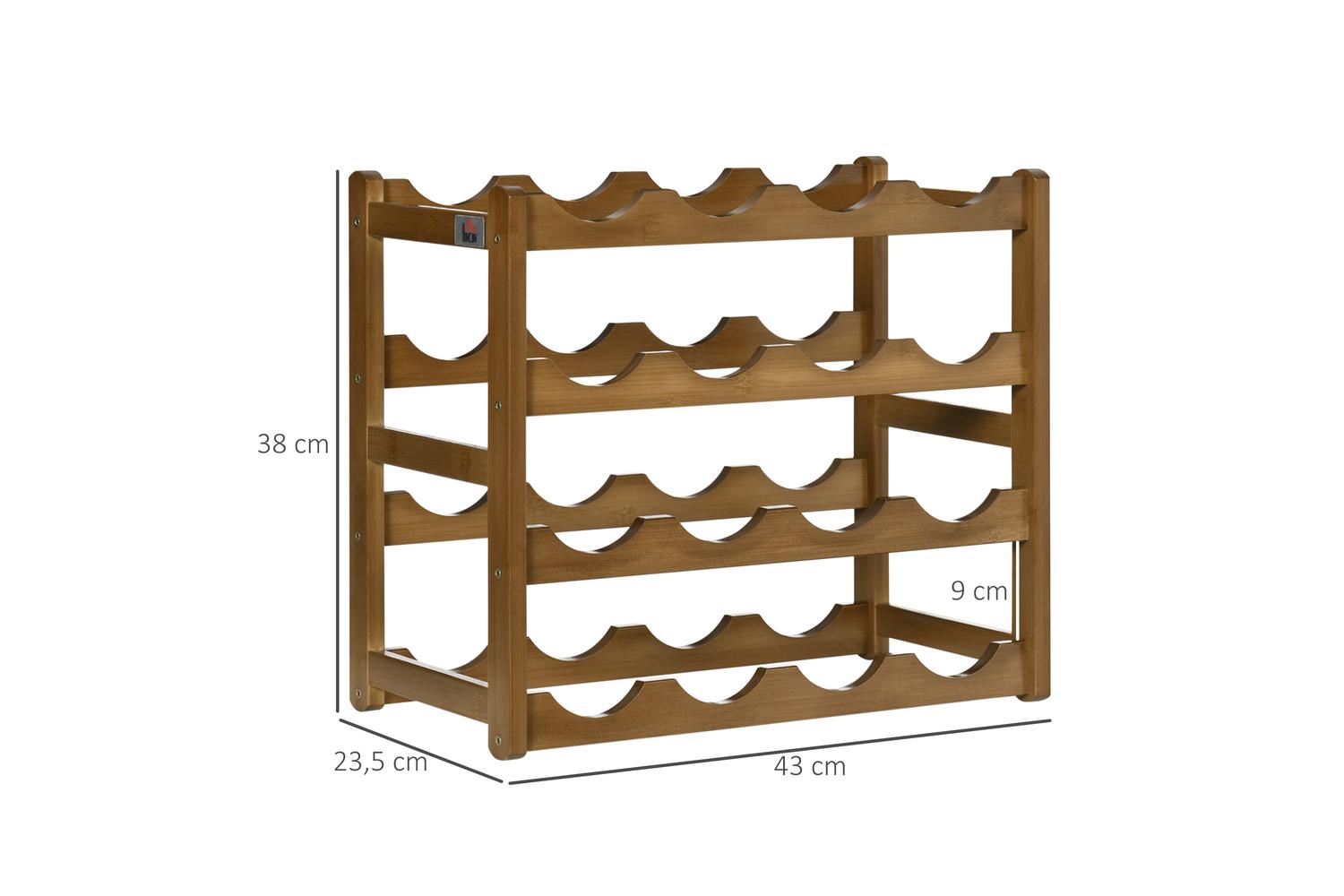 Homcom Freestanding Bamboo Wine Rack with 16 Bottles Holder | Brown-2