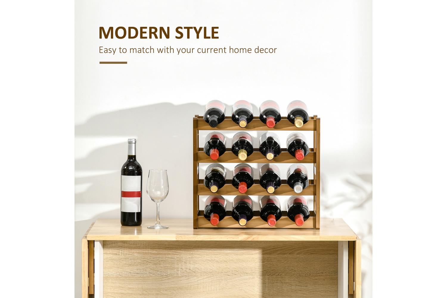 Homcom Freestanding Bamboo Wine Rack with 16 Bottles Holder | Brown-3