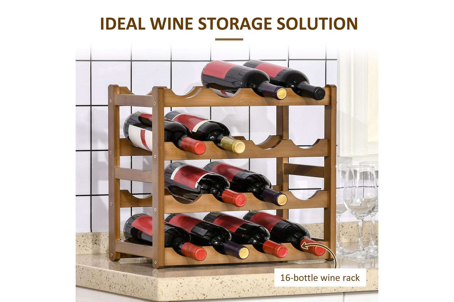 Homcom Freestanding Bamboo Wine Rack with 16 Bottles Holder | Brown-4