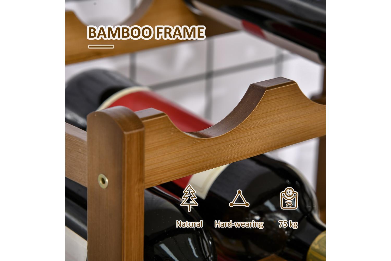 Homcom Freestanding Bamboo Wine Rack with 16 Bottles Holder | Brown-5