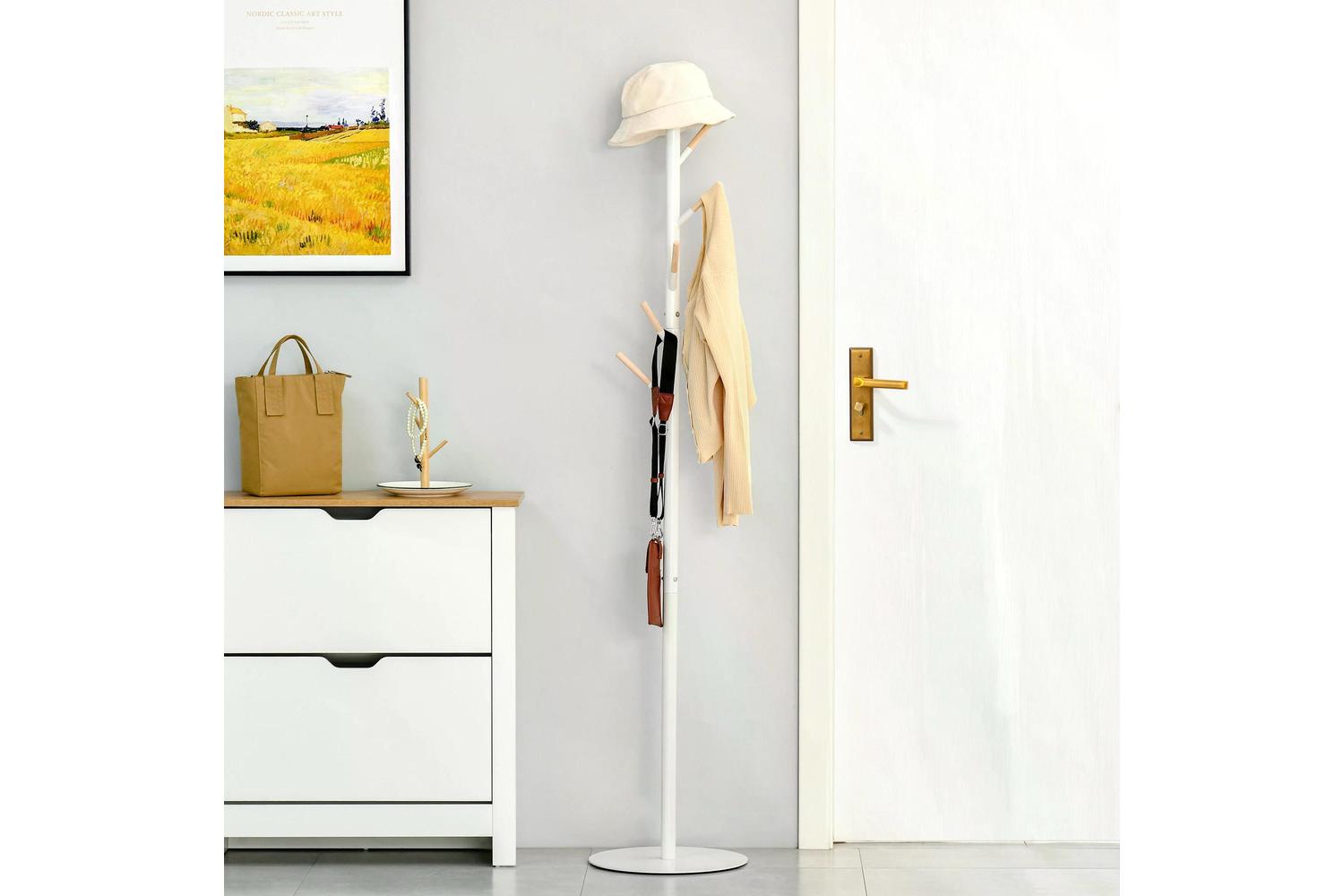 Homcom Freestanding Coat Rack with Hat Stand | White