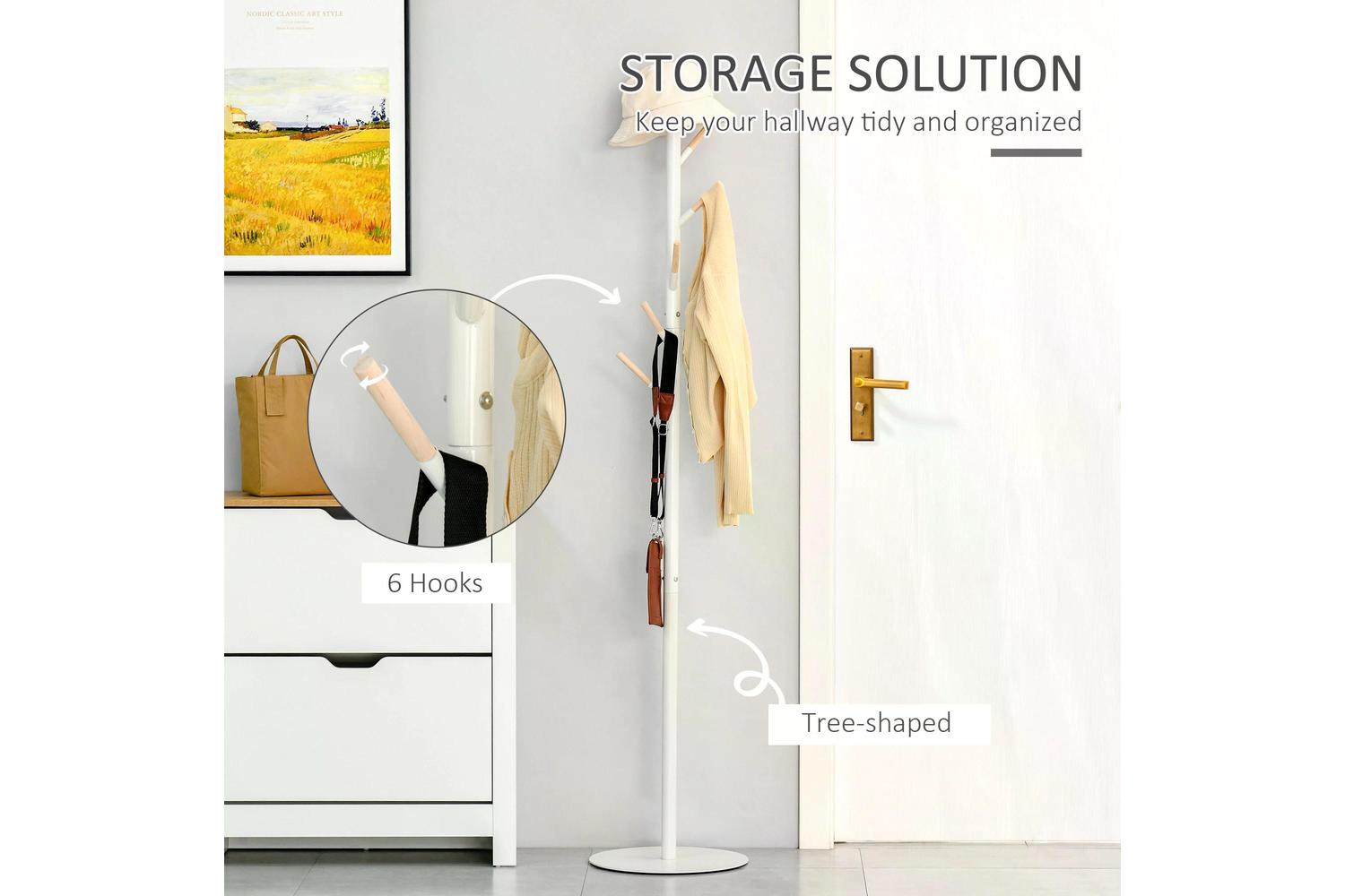 Homcom Freestanding Coat Rack with Hat Stand | White-3