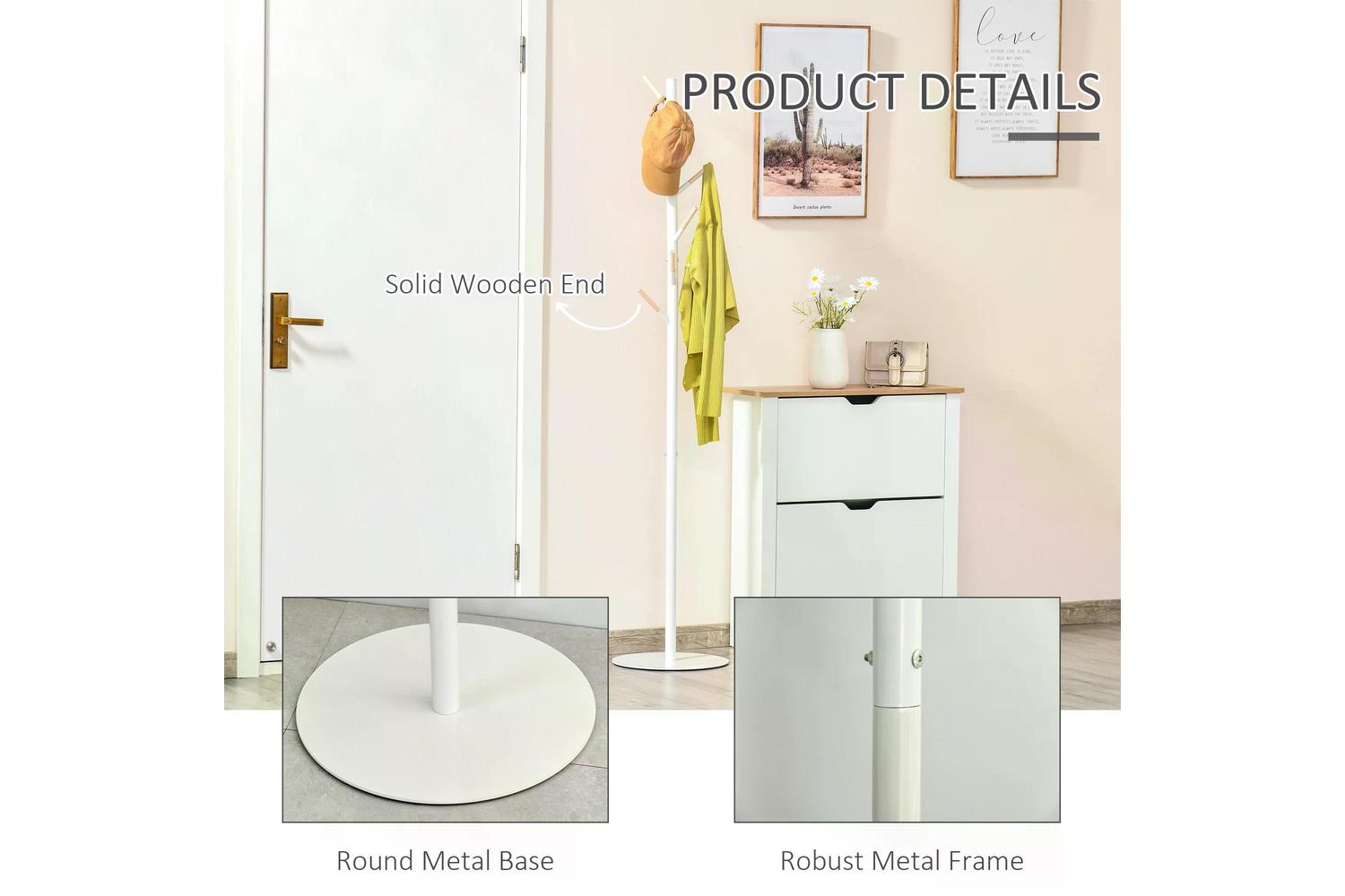 Homcom Freestanding Coat Rack with Hat Stand | White-4