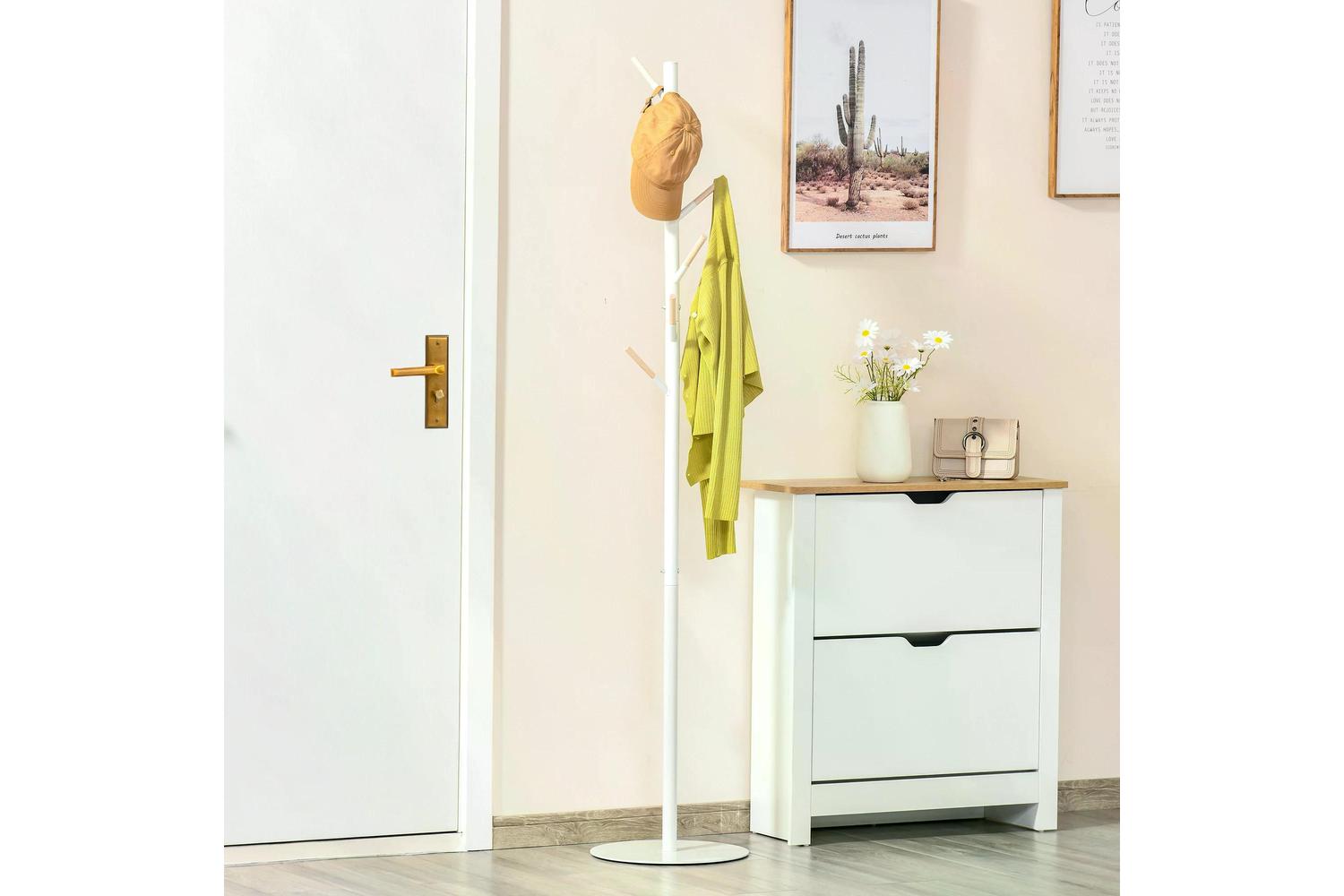 Homcom Freestanding Coat Rack with Hat Stand | White-8