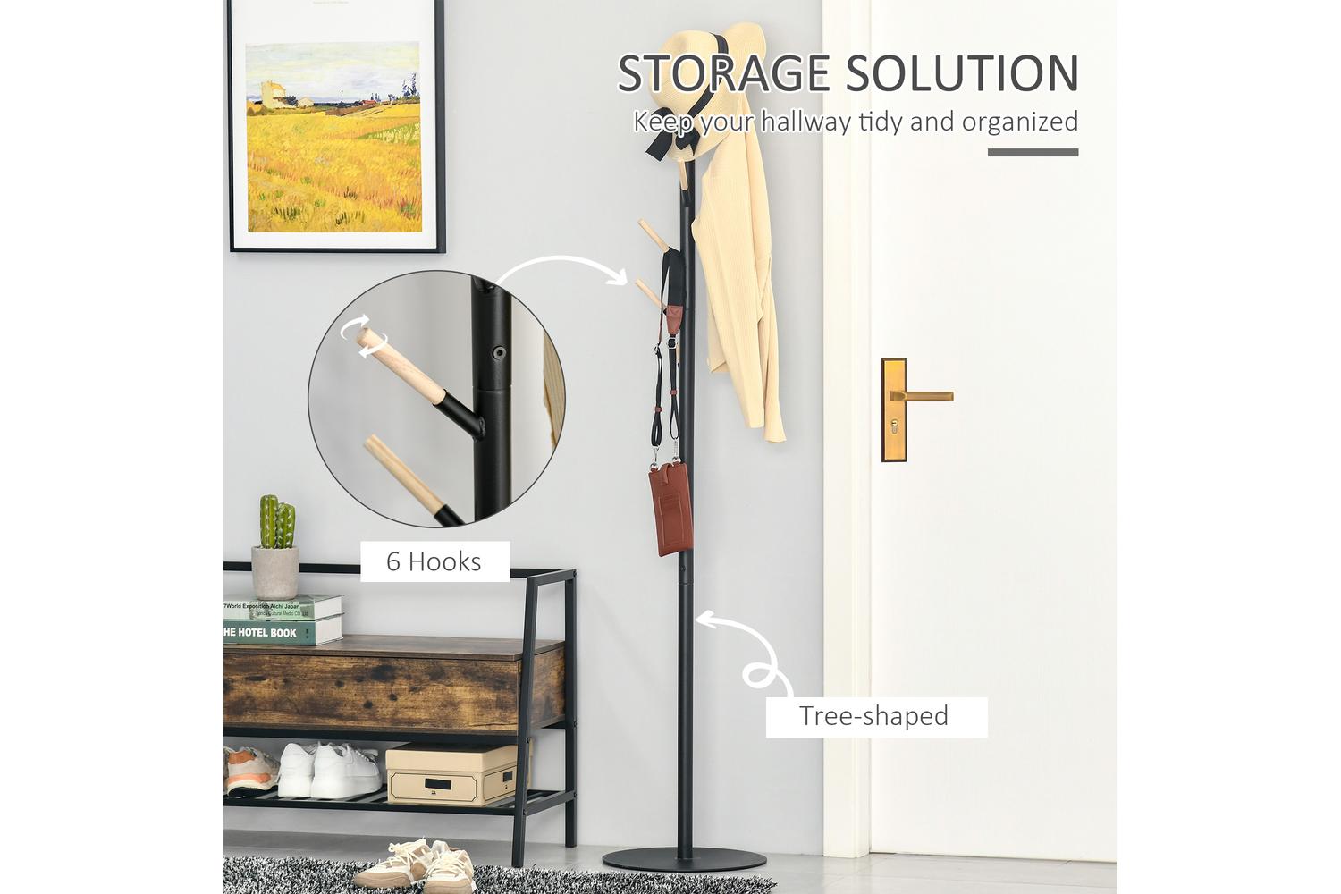 Homcom Freestanding Coat Rack with Hat Stand | Black-3