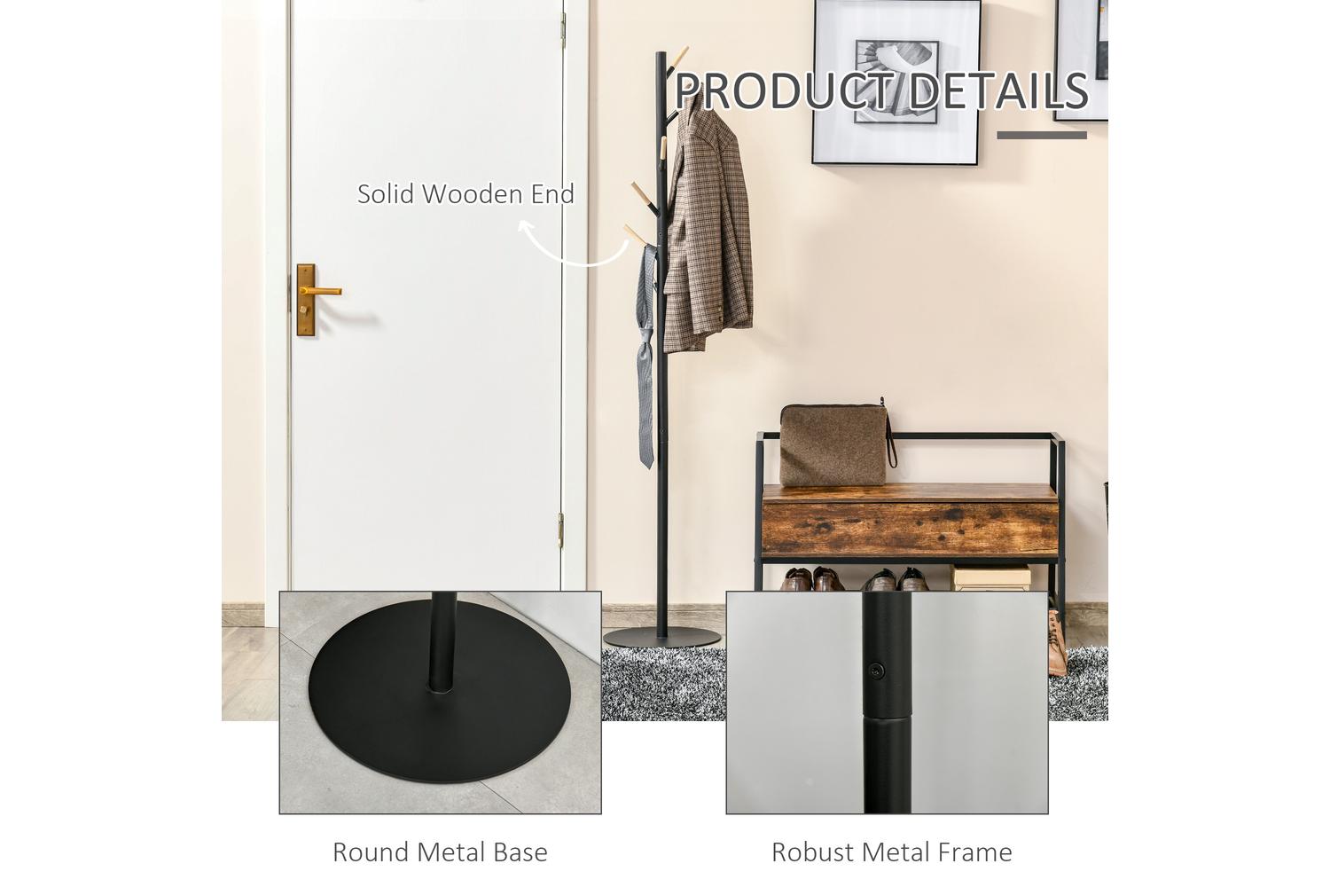 Homcom Freestanding Coat Rack with Hat Stand | Black-4