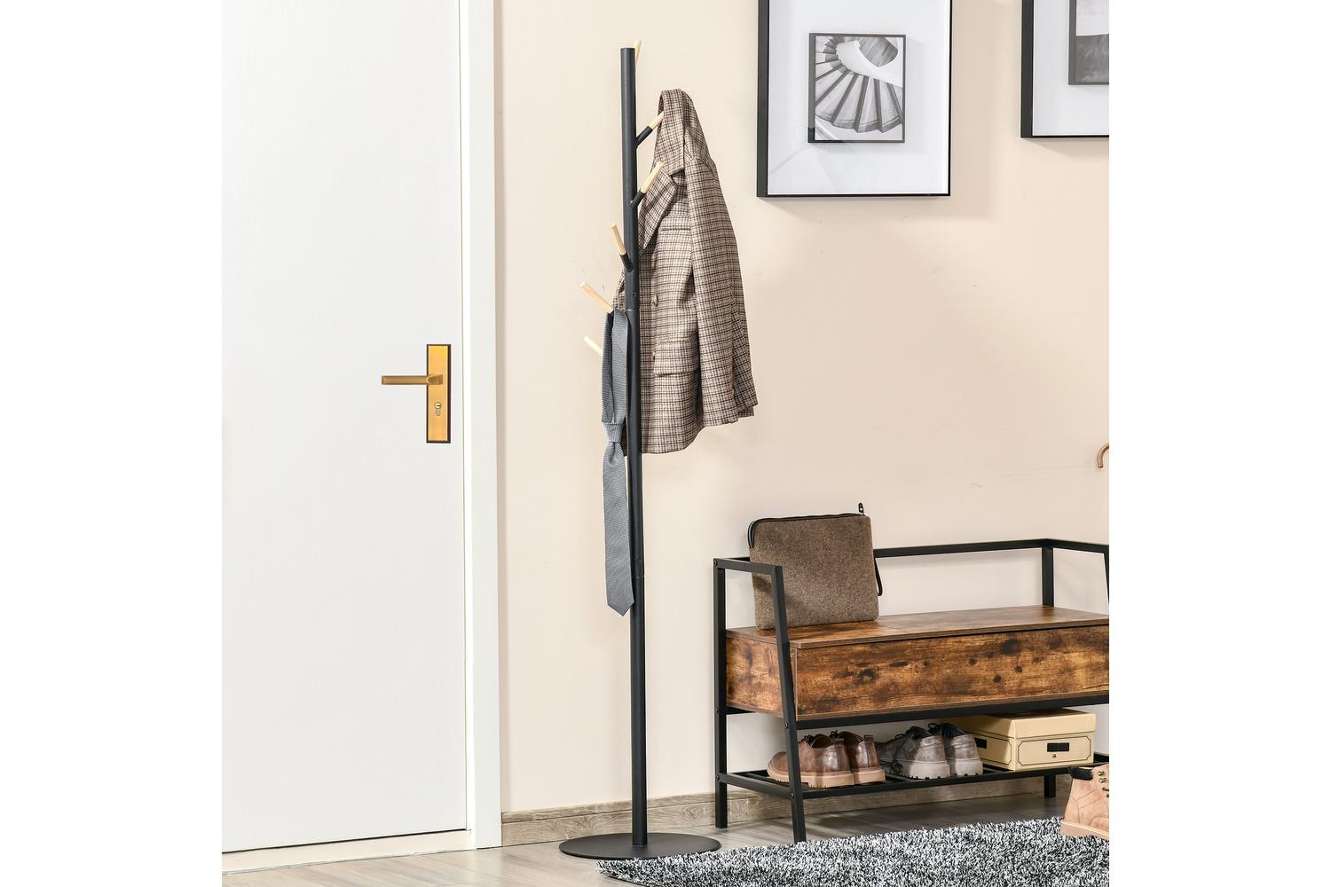 Homcom Freestanding Coat Rack with Hat Stand | Black-8