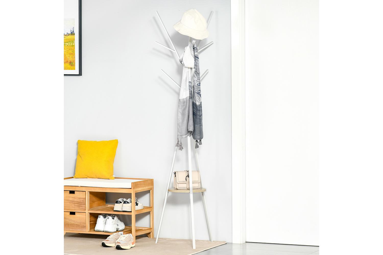 Homcom Free Standing Coat Rack with Shelf Holder Stand | White
