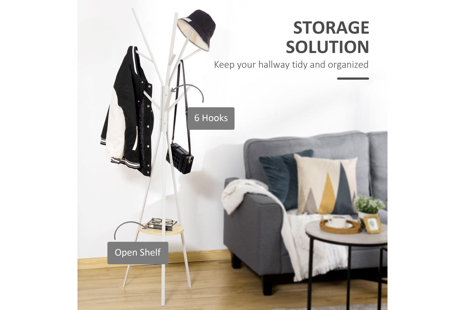 Homcom Free Standing Coat Rack with Shelf Holder Stand | White-3