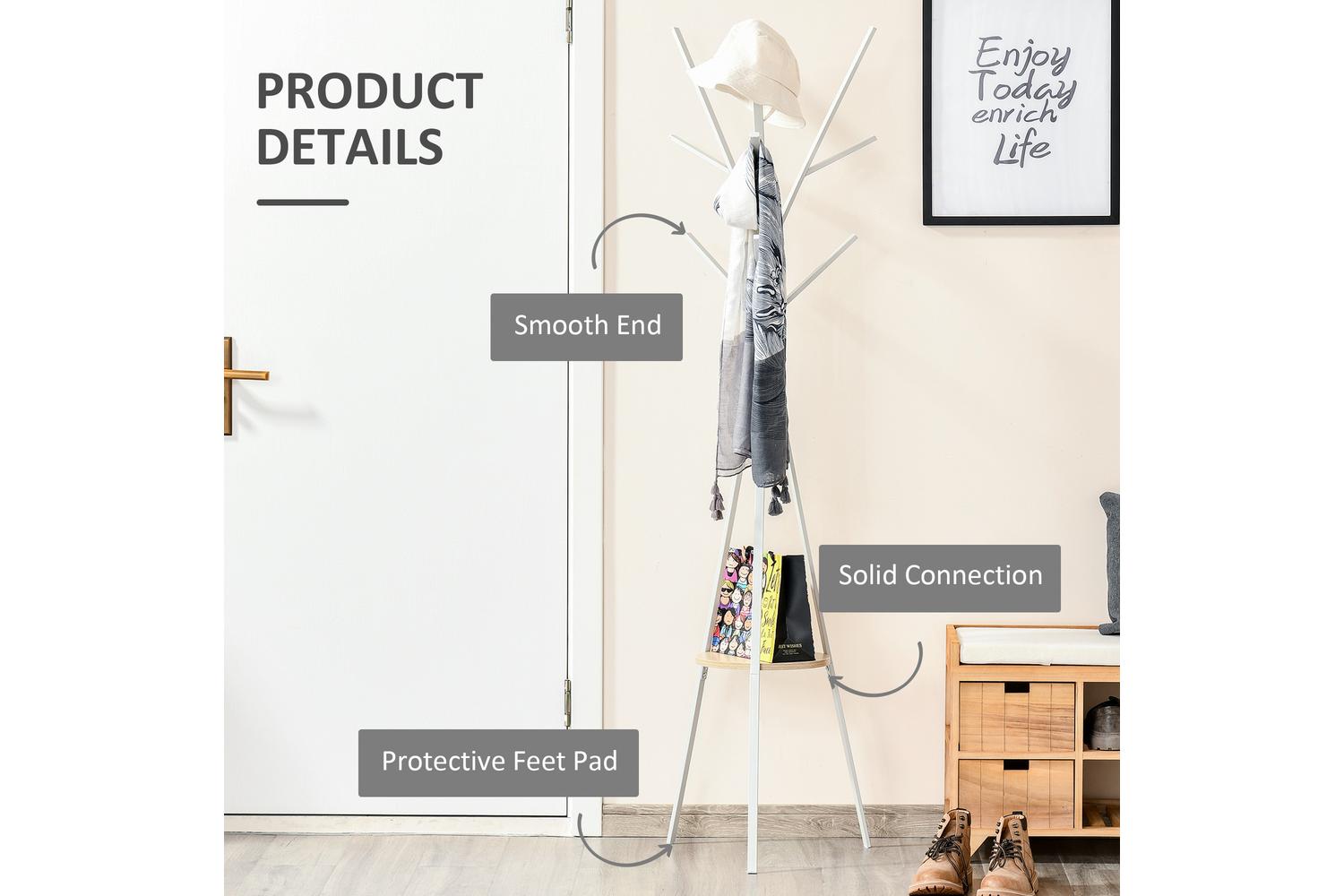 Homcom Free Standing Coat Rack with Shelf Holder Stand | White-4
