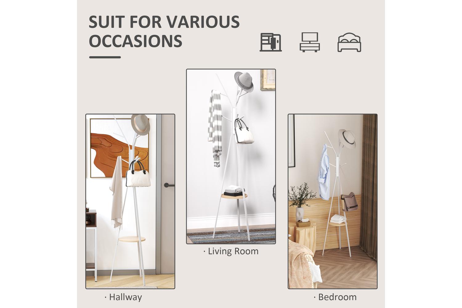 Homcom Free Standing Coat Rack with Shelf Holder Stand | White-5