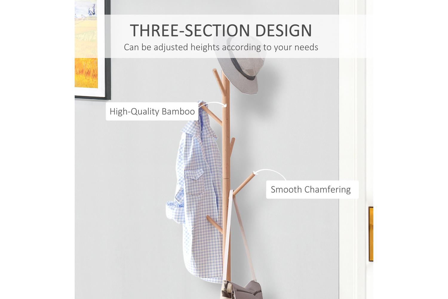 Homcom Coat Rack Storage Bench | White/Natural Wood-5