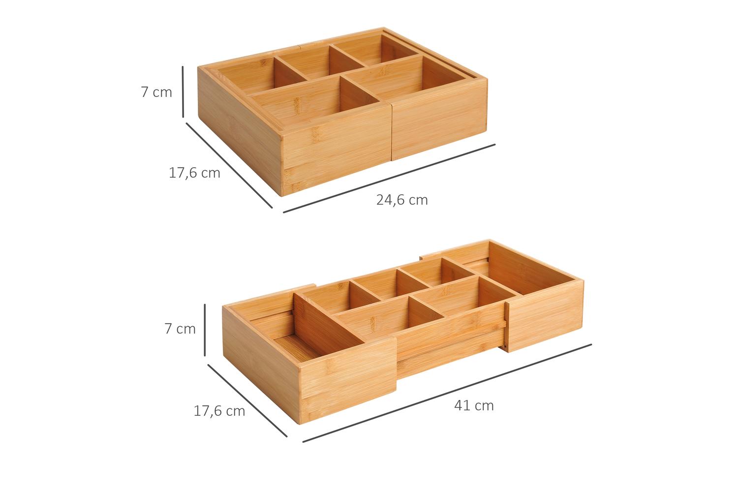 Homcom Expandable Drawer Inserts Wooden Storage Holder Kitchen |  Bamboo-2