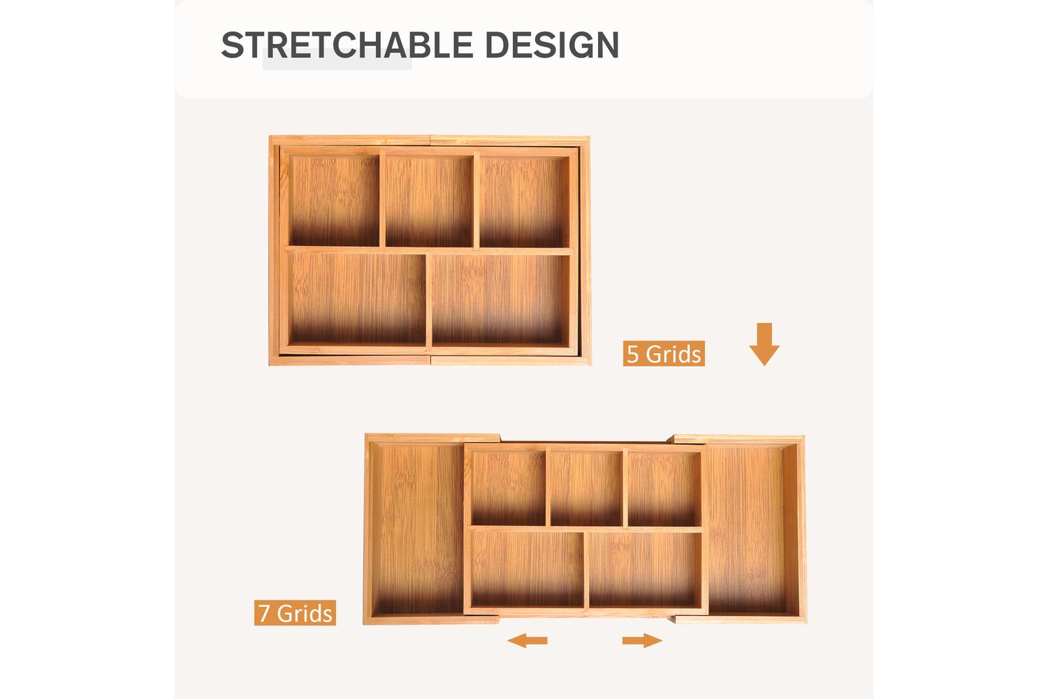 Homcom Expandable Drawer Inserts Wooden Storage Holder Kitchen |  Bamboo-3