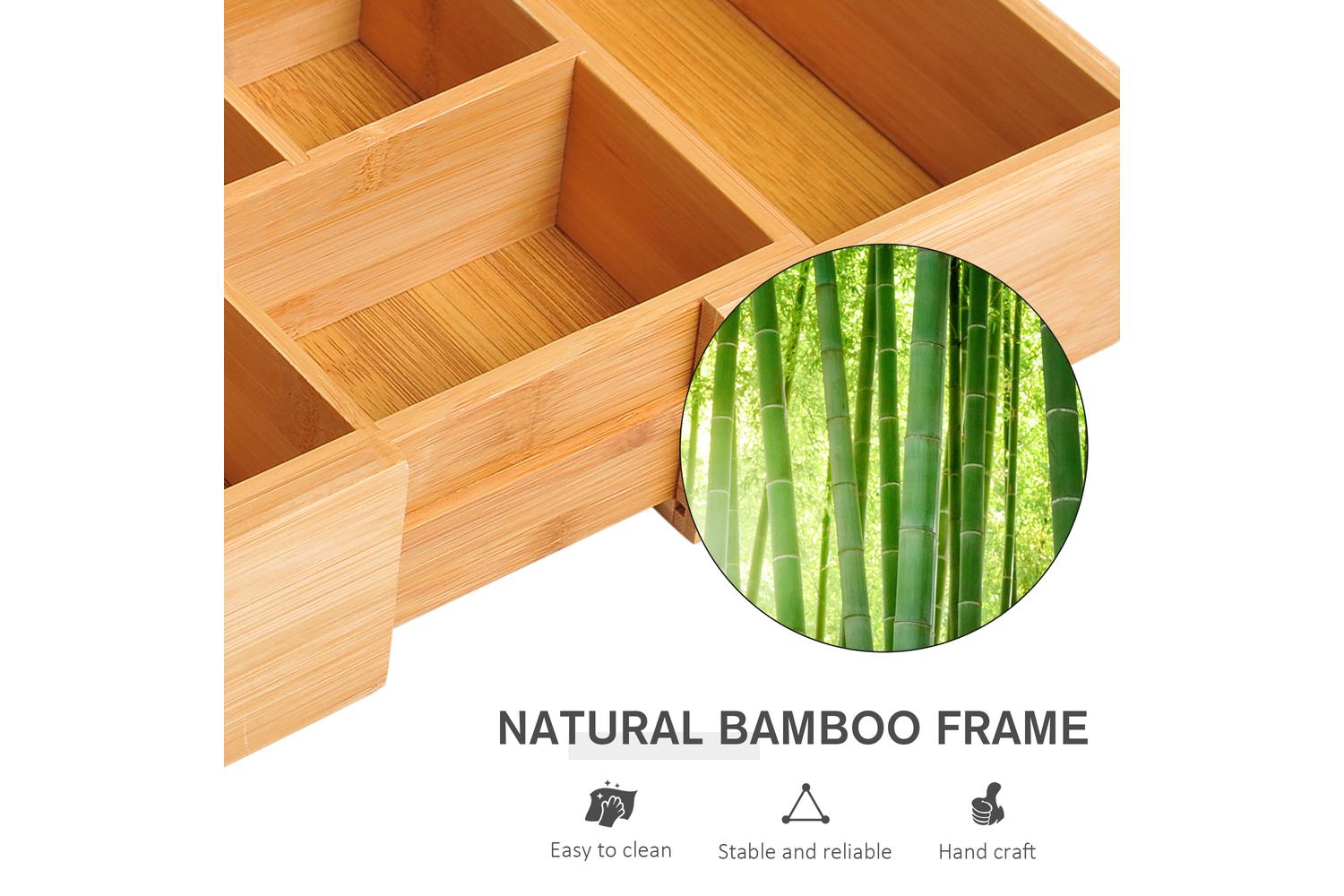 Homcom Expandable Drawer Inserts Wooden Storage Holder Kitchen |  Bamboo-4