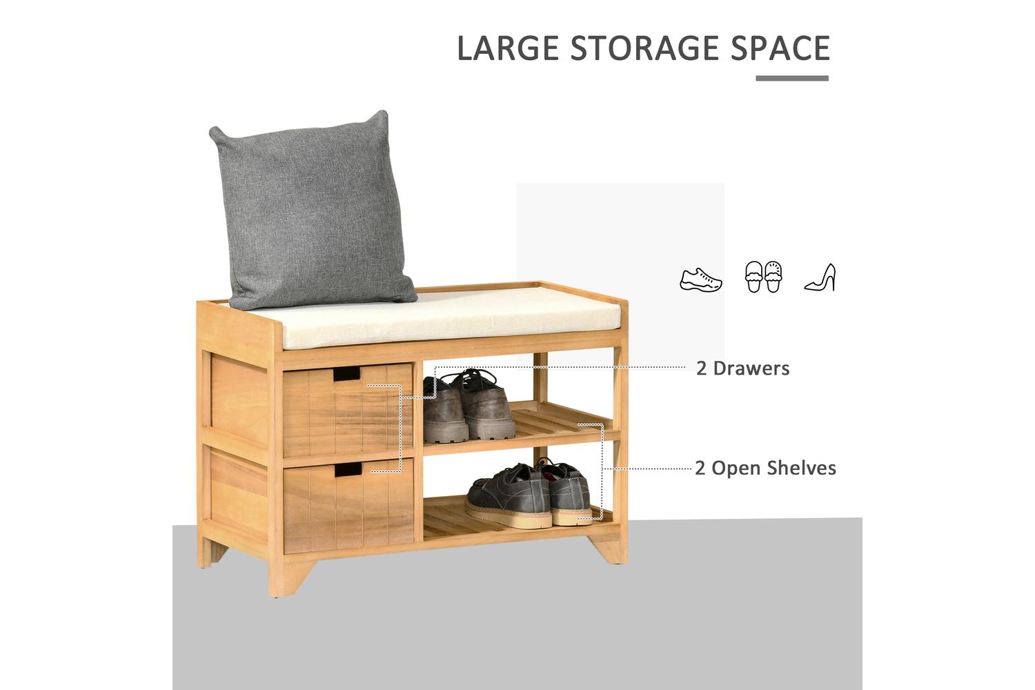 Homcom Hallway Shoe Bench Storage | Natural Wood-3