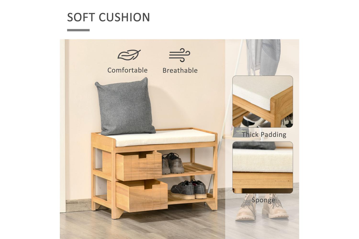 Homcom Hallway Shoe Bench Storage | Natural Wood-4