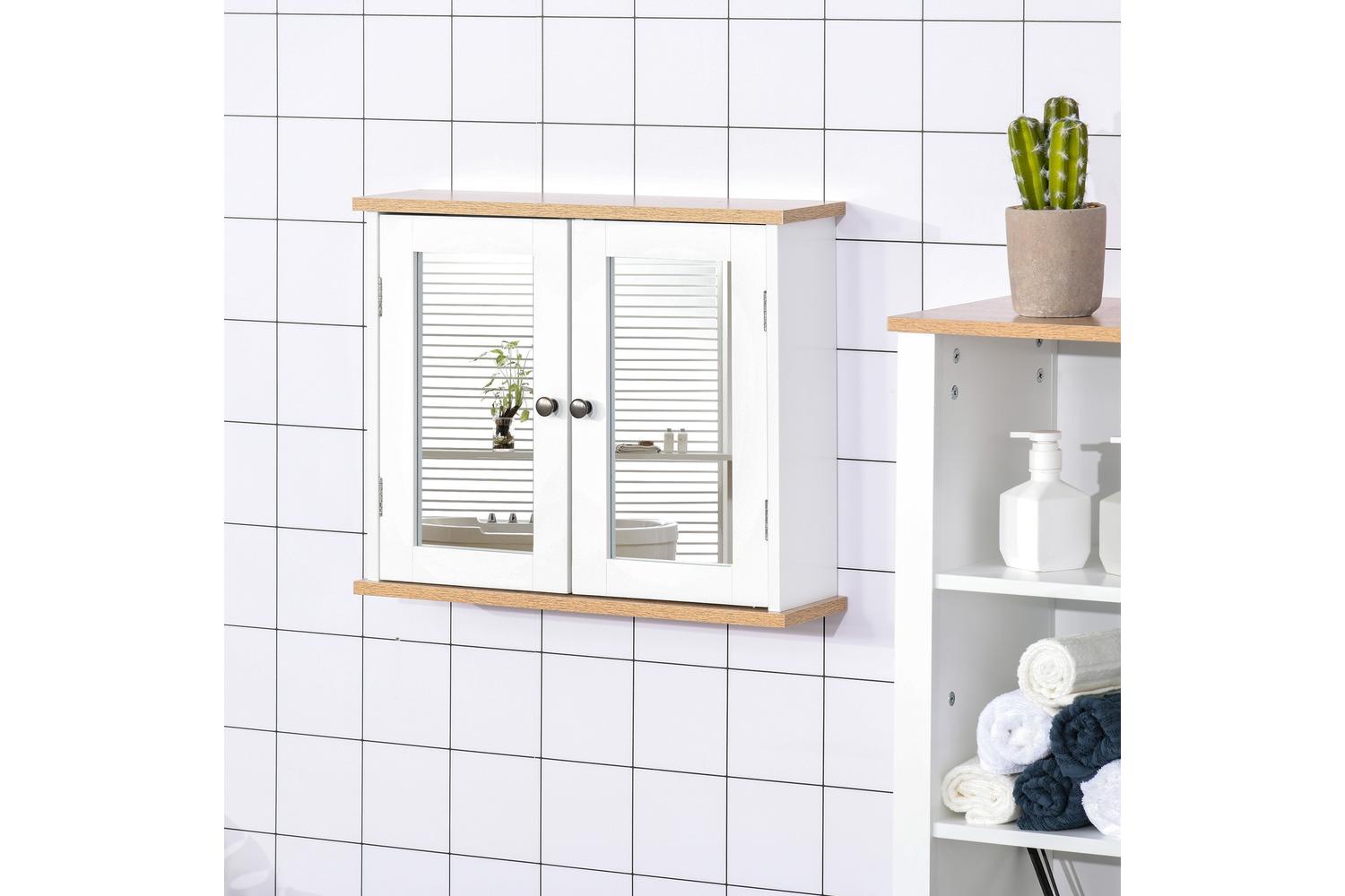 Kleankin Wall Mounted Bathroom Mirror Cabinet | White/Wood Grain