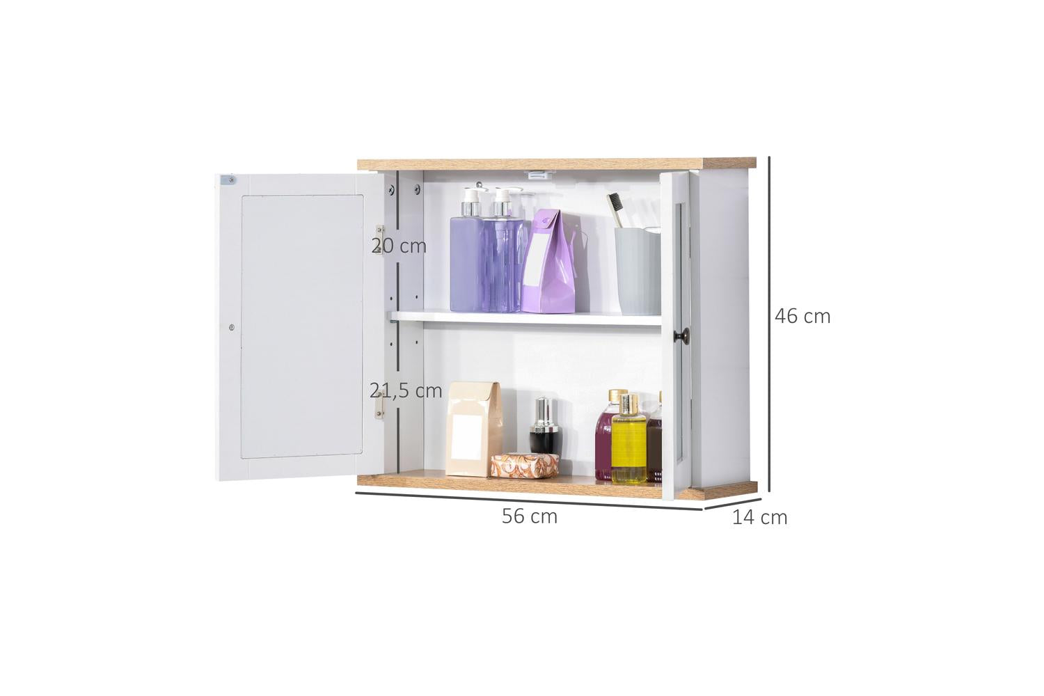 Kleankin Wall Mounted Bathroom Mirror Cabinet | White/Wood Grain-2