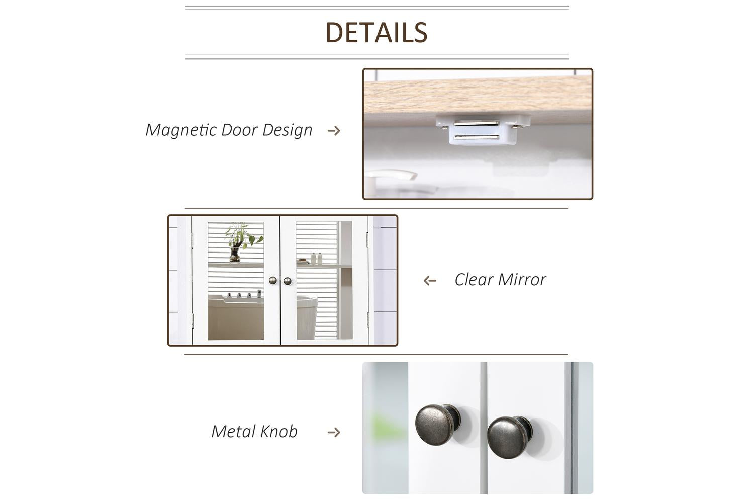 Kleankin Wall Mounted Bathroom Mirror Cabinet | White/Wood Grain-4