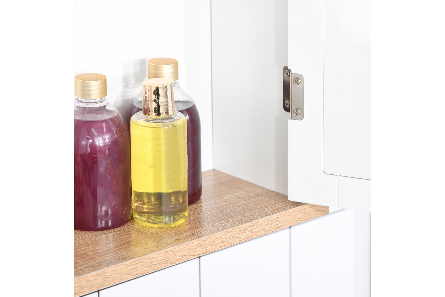 Kleankin Wall Mounted Bathroom Mirror Cabinet | White/Wood Grain-5