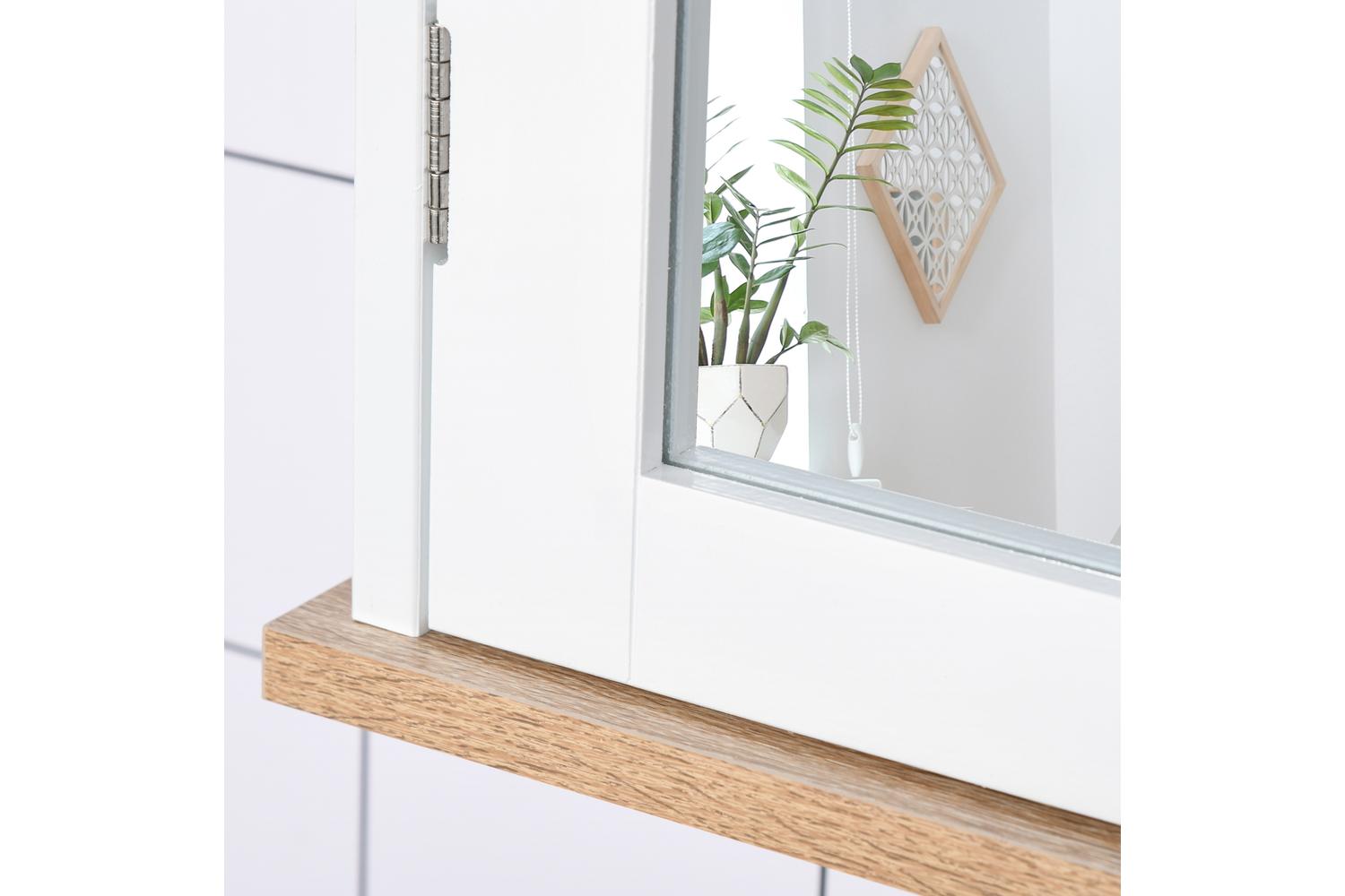 Kleankin Wall Mounted Bathroom Mirror Cabinet | White/Wood Grain-6