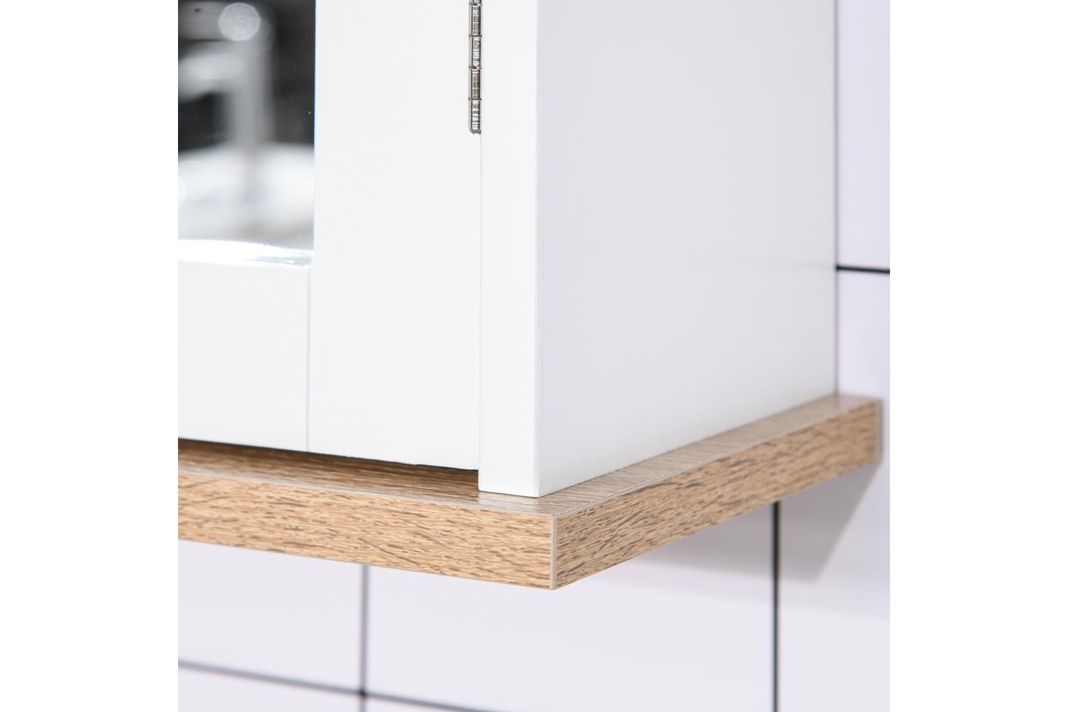 Kleankin Wall Mounted Bathroom Mirror Cabinet | White/Wood Grain-7