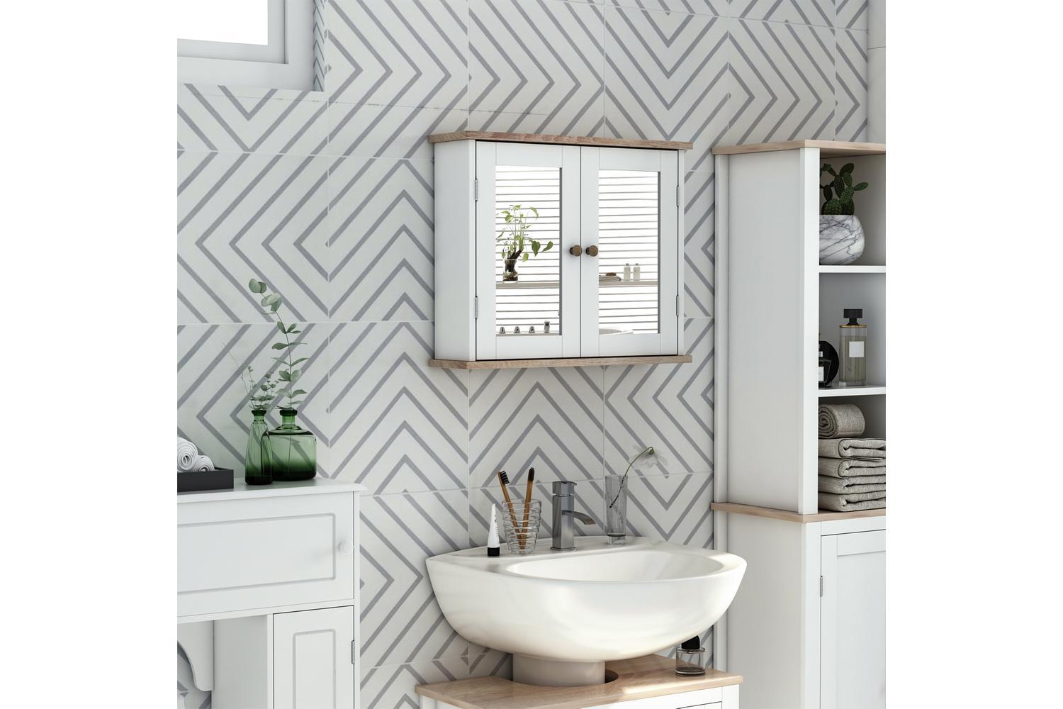 Kleankin Wall Mounted Bathroom Mirror Cabinet | White/Wood Grain-8