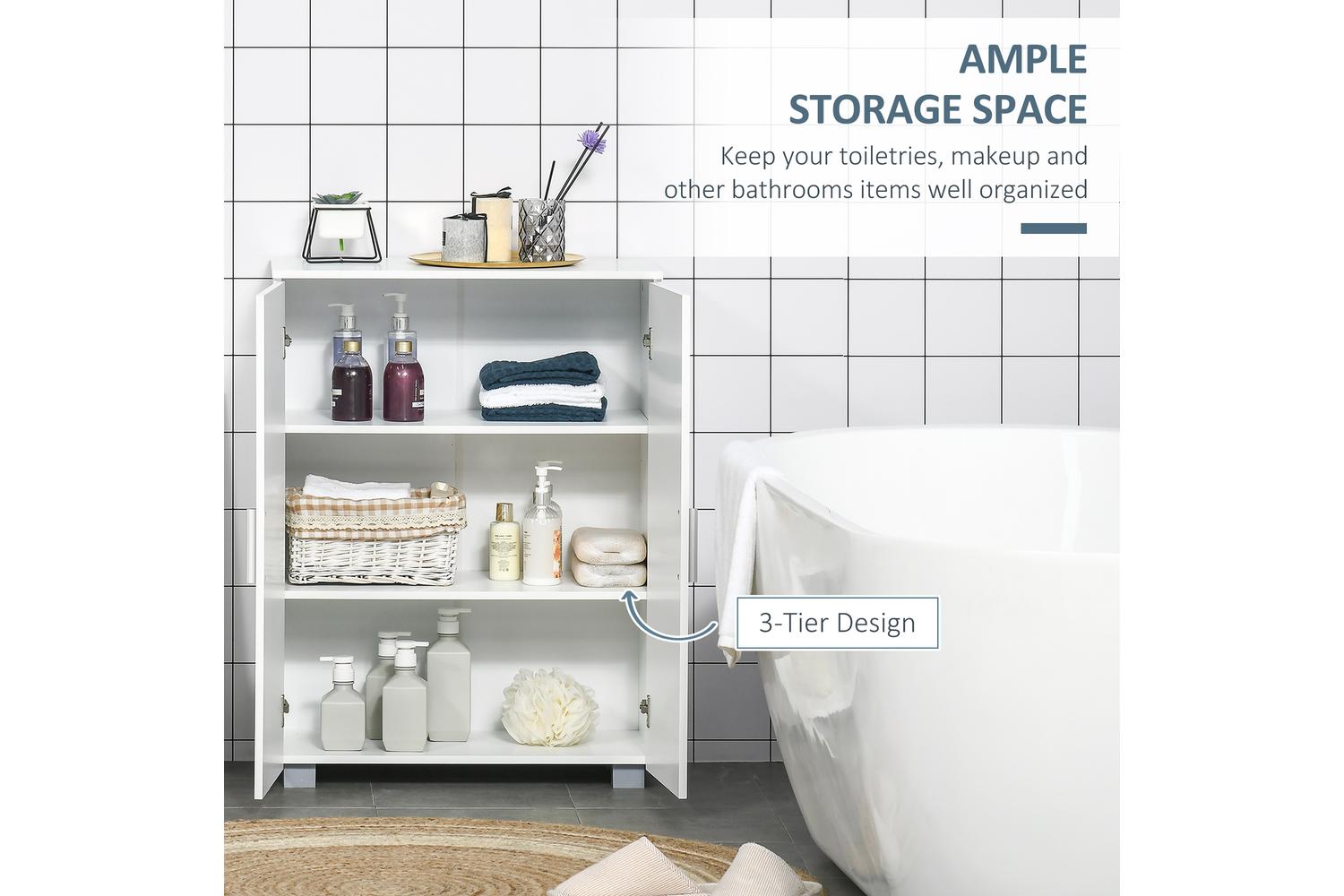 Kleankin Modern Freestanding Bathroom Floor Cabinet | White-6