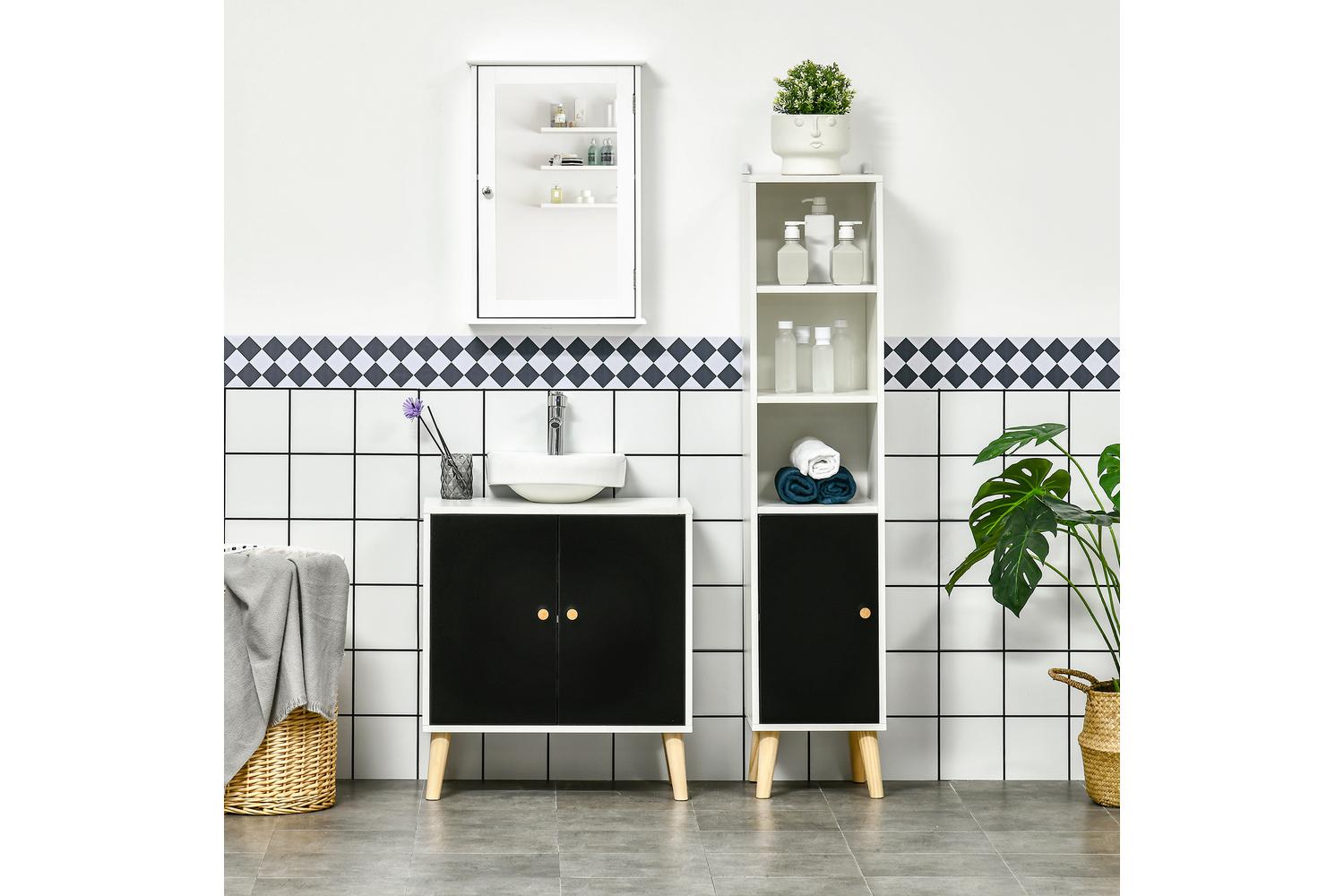 Kleankin Modern Adjustable Shelf Bathroom Sink Cabinet | White/Black/Natural
