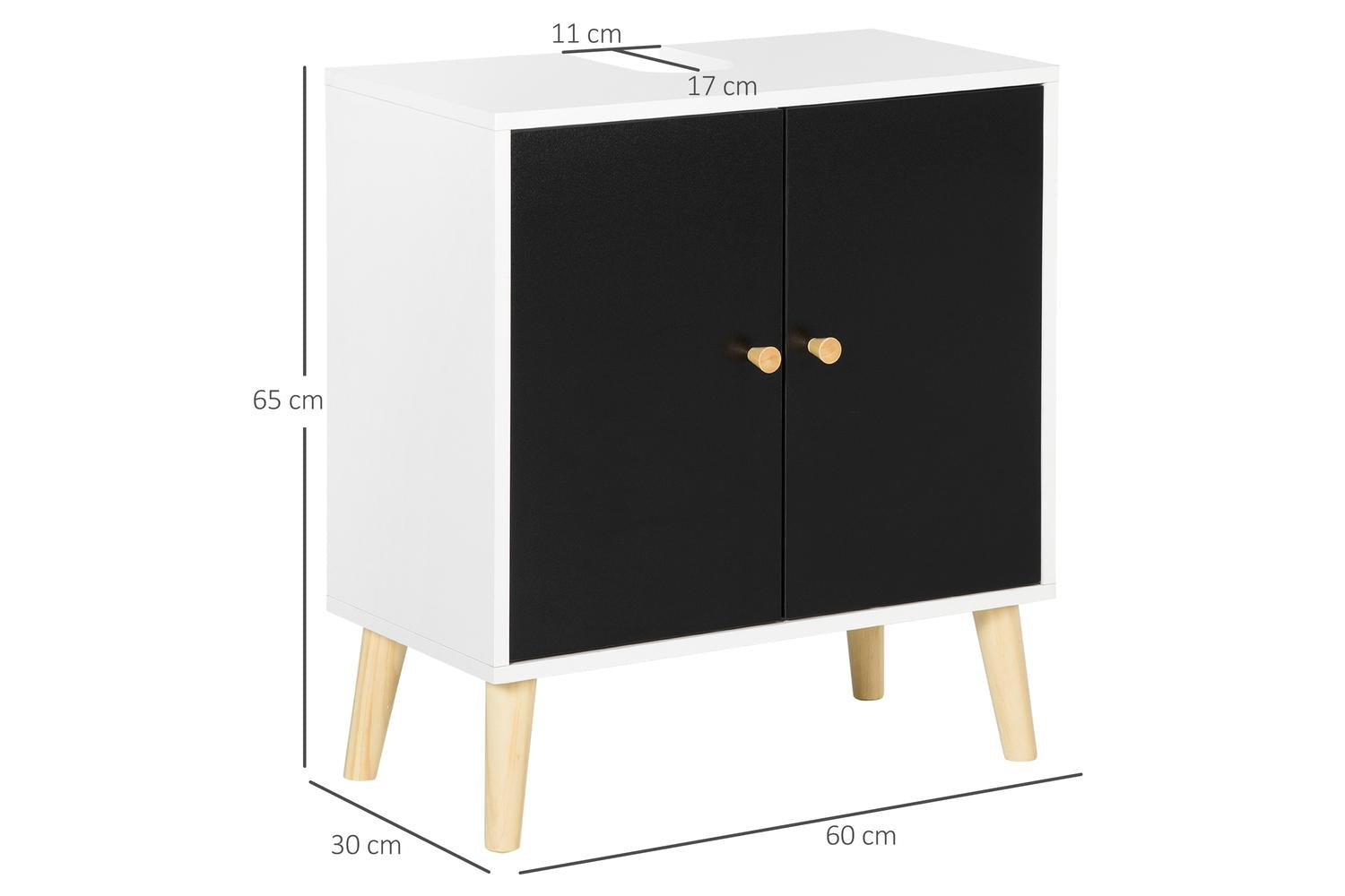 Kleankin Modern Adjustable Shelf Bathroom Sink Cabinet | White/Black/Natural-2