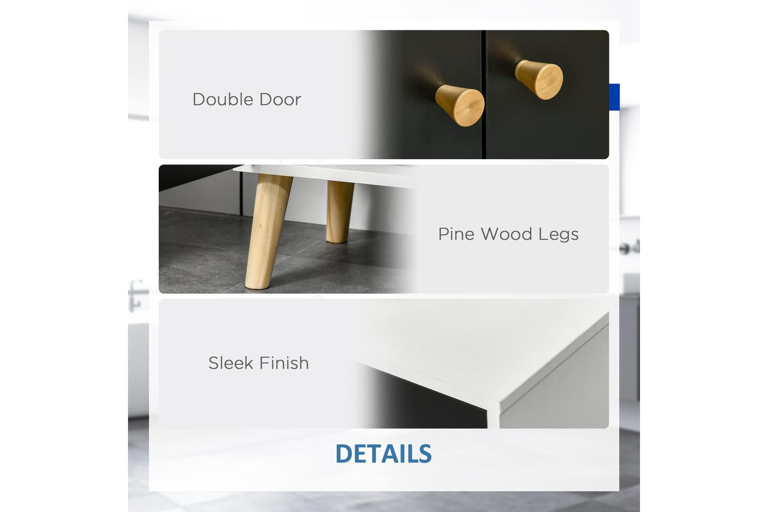 Kleankin Modern Adjustable Shelf Bathroom Sink Cabinet | White/Black/Natural-5
