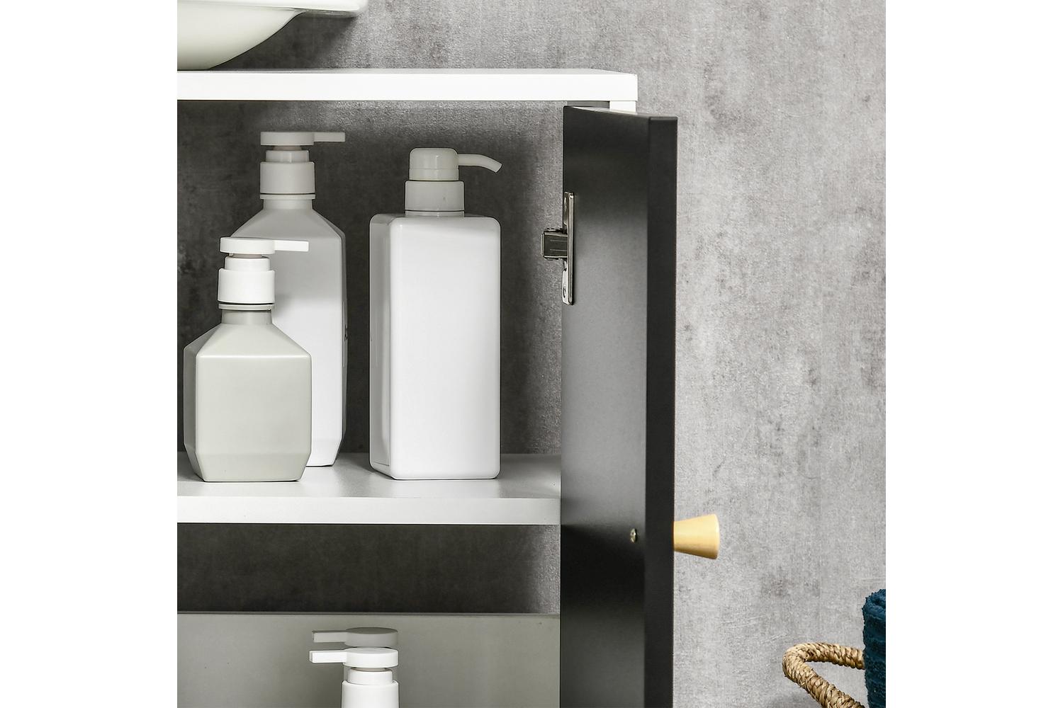 Kleankin Modern Adjustable Shelf Bathroom Sink Cabinet | White/Black/Natural-7
