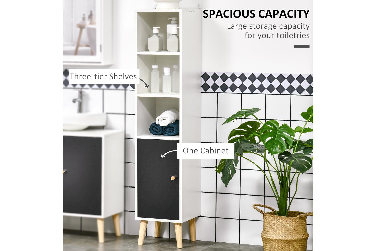 Kleankin Adjustable Shelves Bathroom Storage Cabinet | White-4