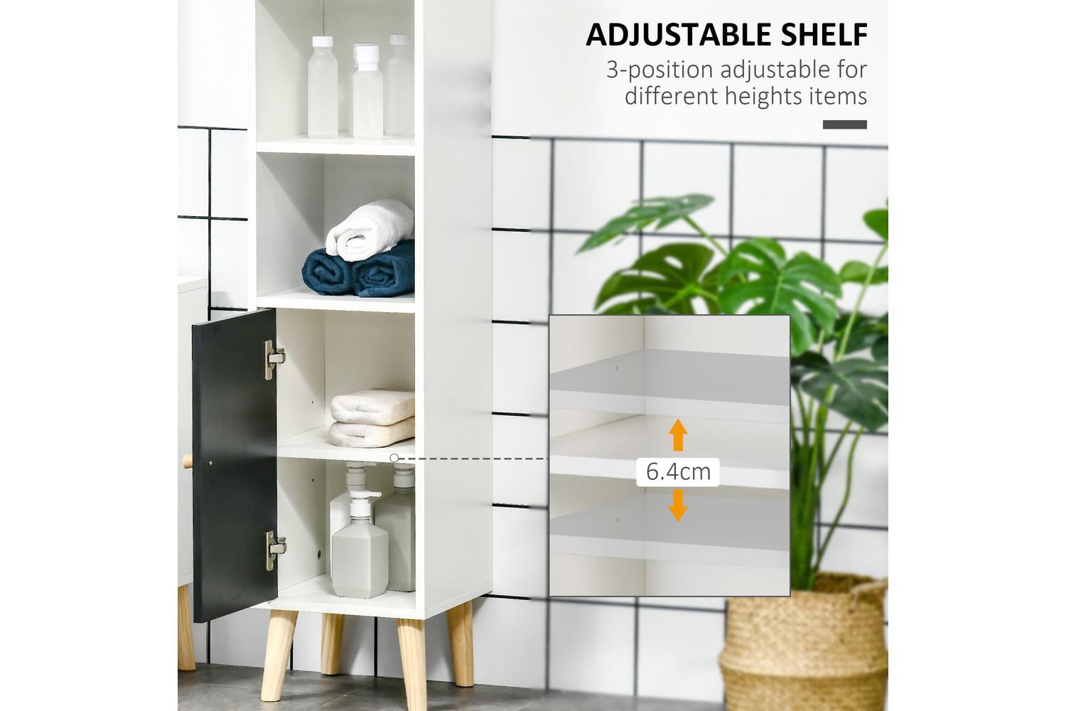 Kleankin Adjustable Shelves Bathroom Storage Cabinet | White-5