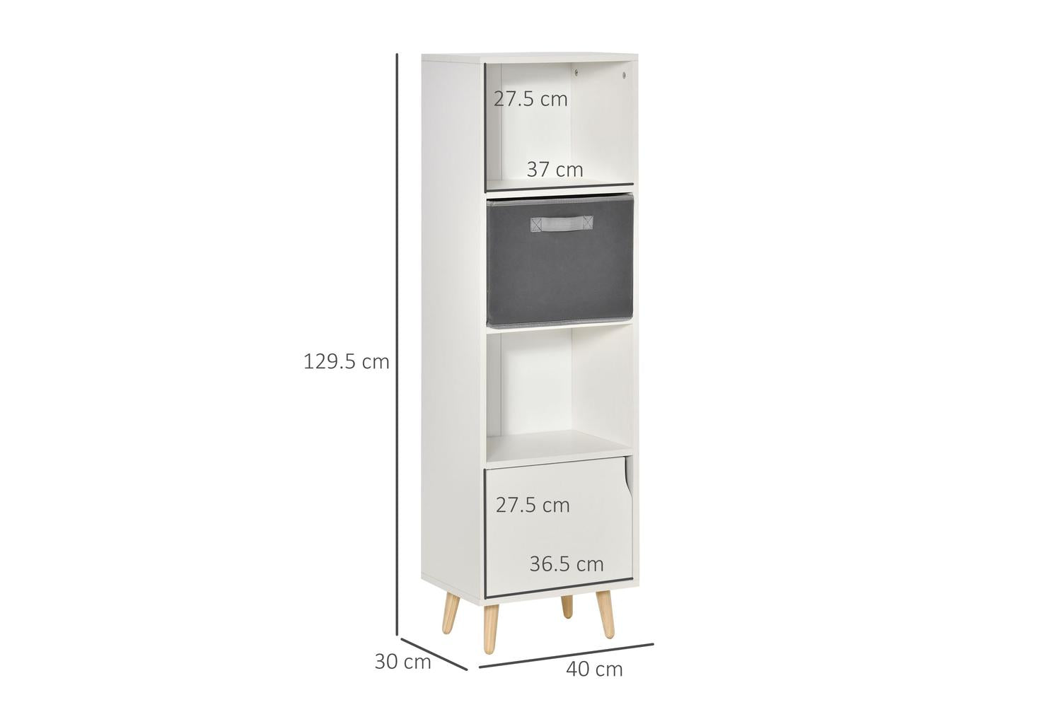 Homcom 3 Tier Bookcase with Doors | White-2