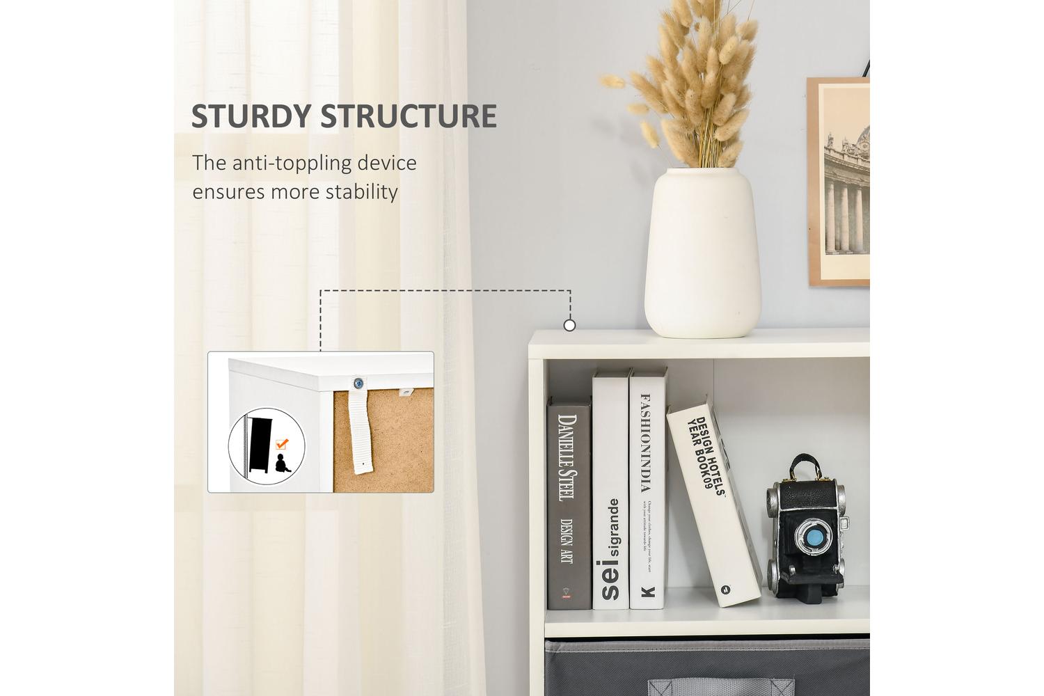 Homcom 3 Tier Bookcase with Doors | White-4