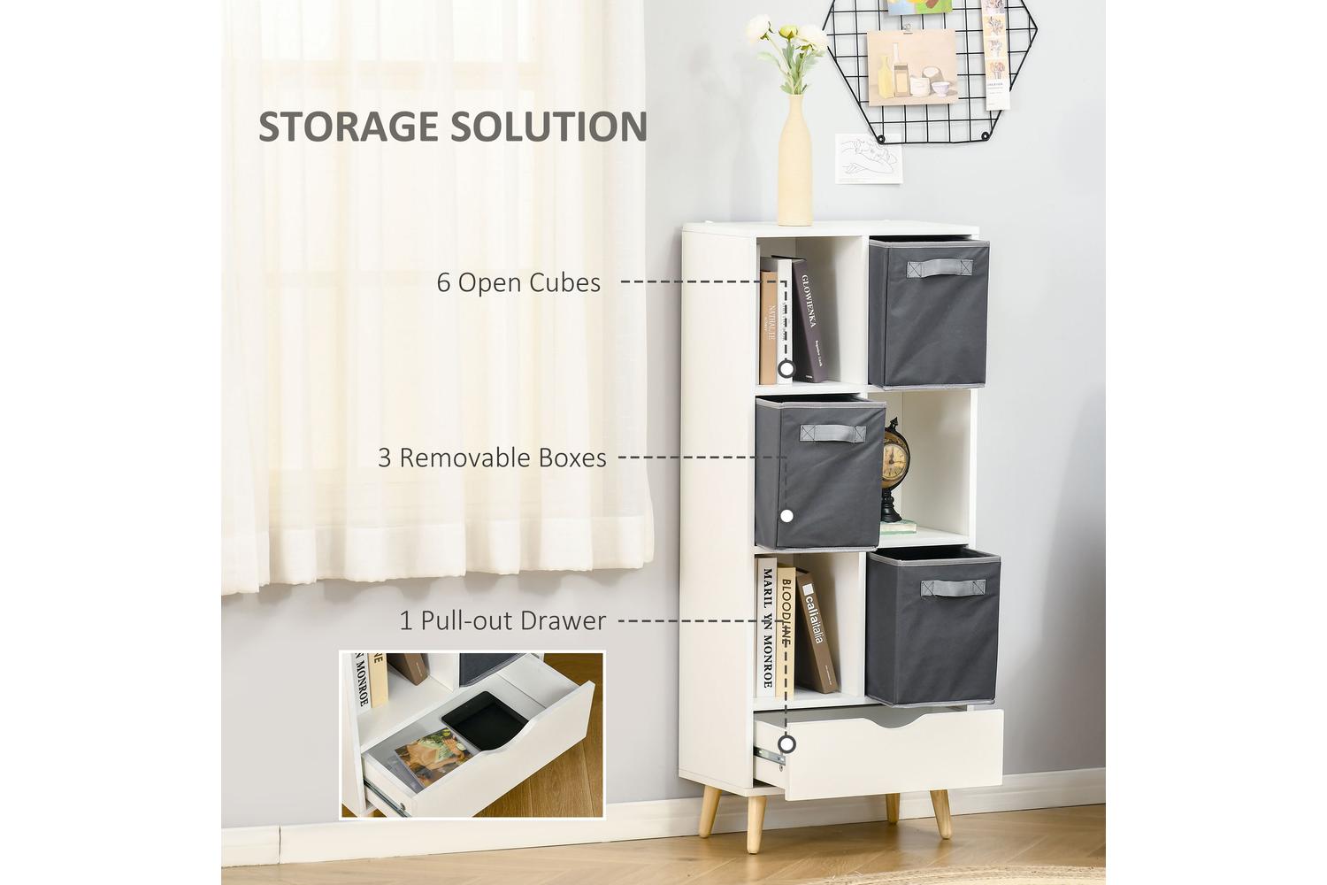 Homcom Modern Bookcase With 6 Cubes | White/Grey-3