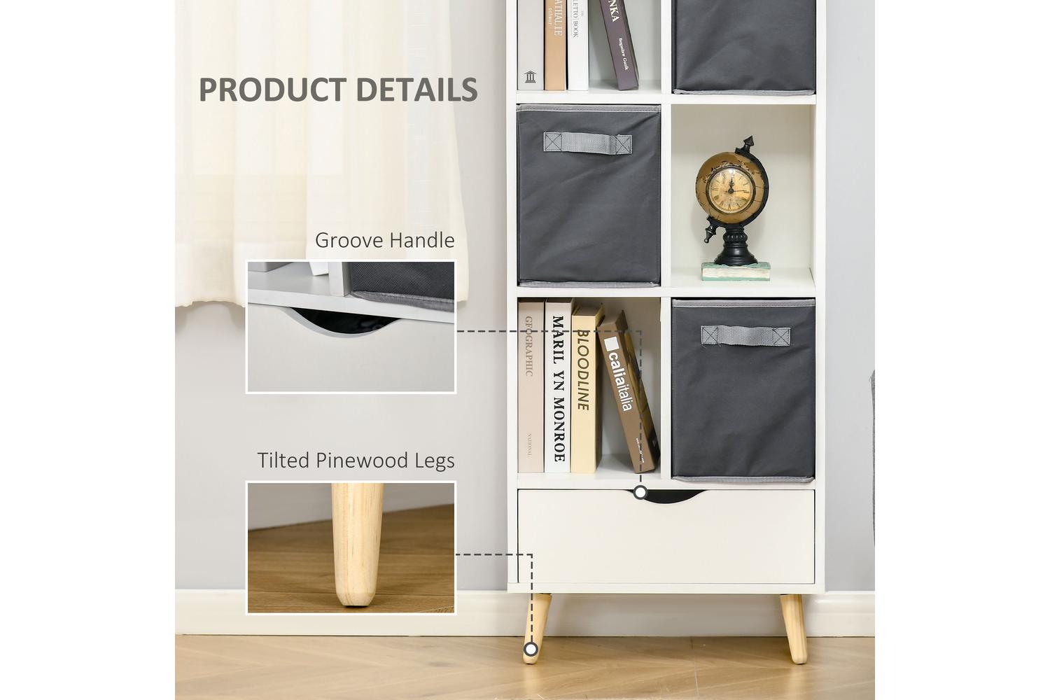 Homcom Modern Bookcase With 6 Cubes | White/Grey-5