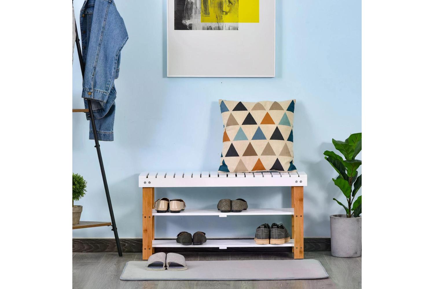 Homcom Hidden Storage Slatted Shoe Rack | Brown/White