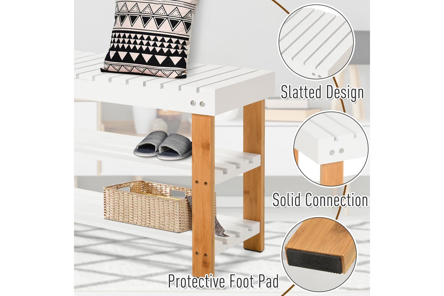 Homcom Hidden Storage Slatted Shoe Rack | Brown/White-3