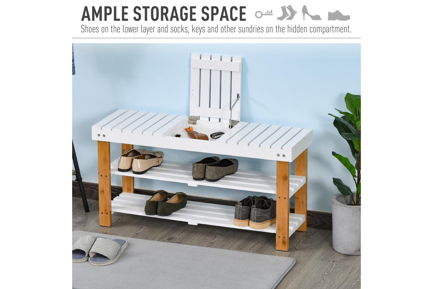 Homcom Hidden Storage Slatted Shoe Rack | Brown/White-5