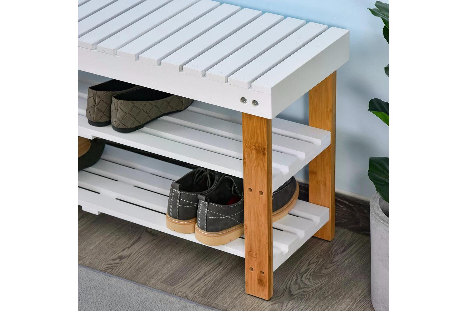 Homcom Hidden Storage Slatted Shoe Rack | Brown/White-8