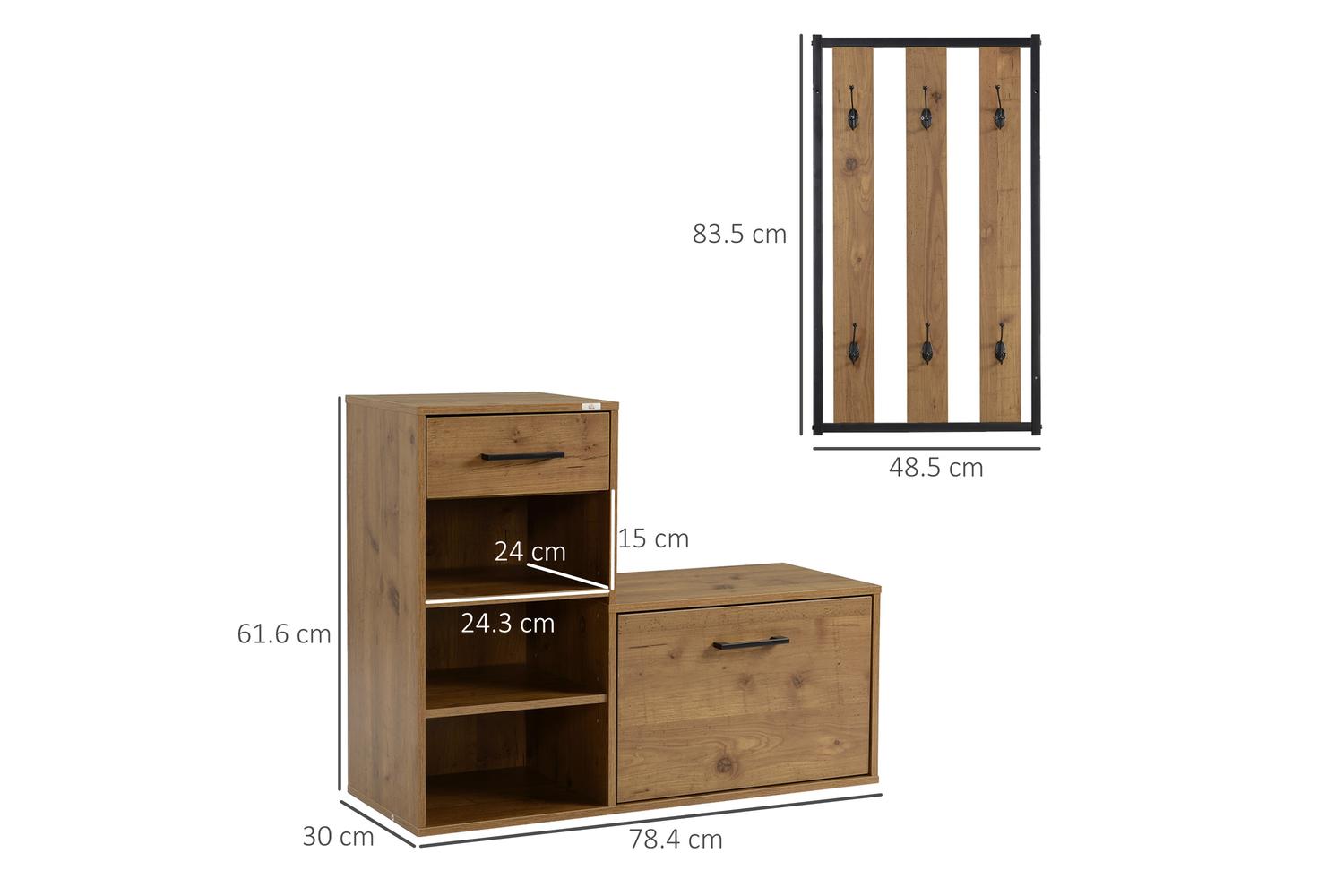 Homcom Coat Rack with Shoe Bench Set | Black/Natural-2