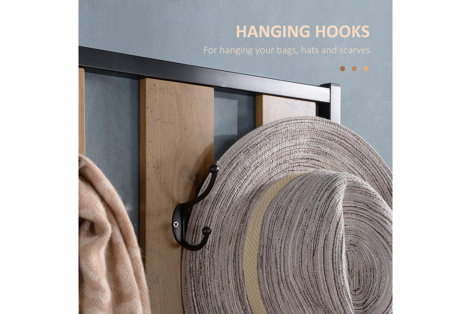 Homcom Coat Rack with Shoe Bench Set | Black/Natural-4
