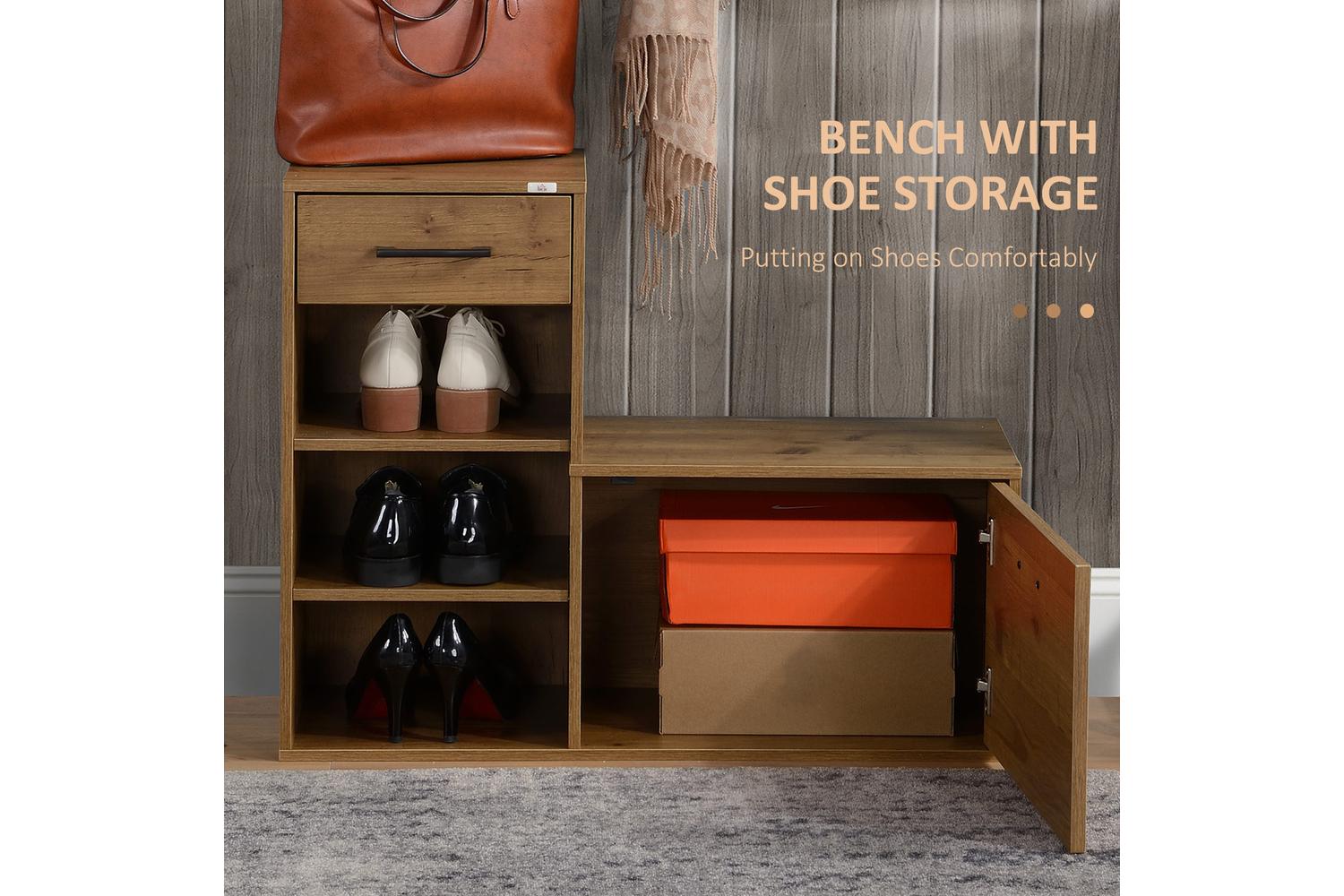 Homcom Coat Rack with Shoe Bench Set | Black/Natural-5