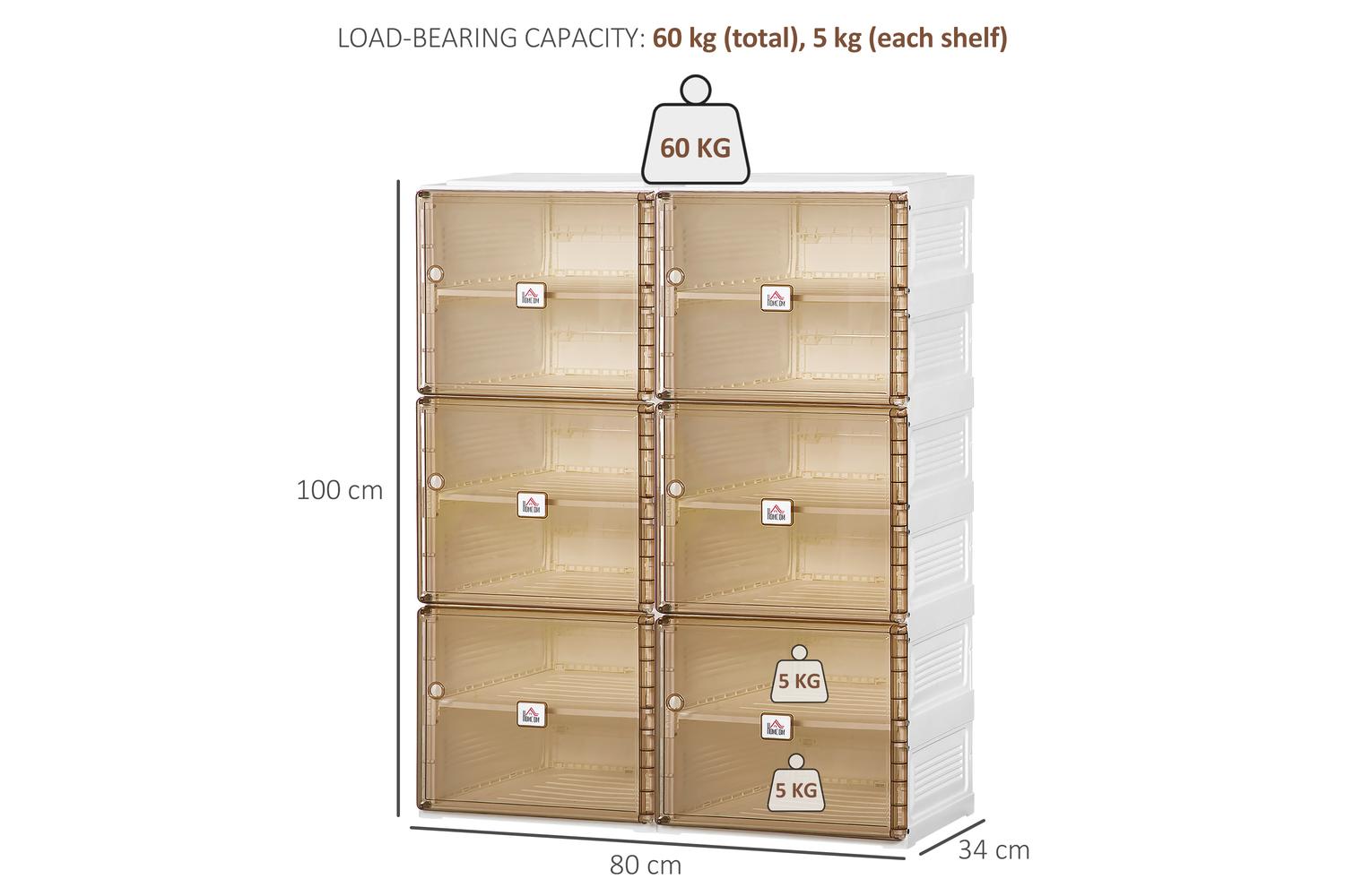 Homcom Portable Plastic Shoe Storage Cabinet with Ten Compartments | White/Brown-2