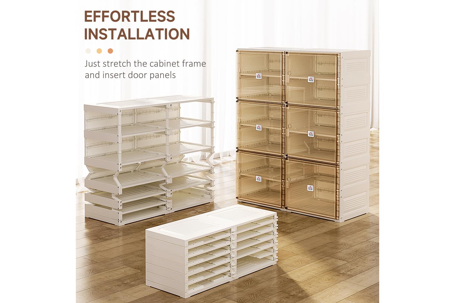 Homcom Portable Plastic Shoe Storage Cabinet with Ten Compartments | White/Brown-3