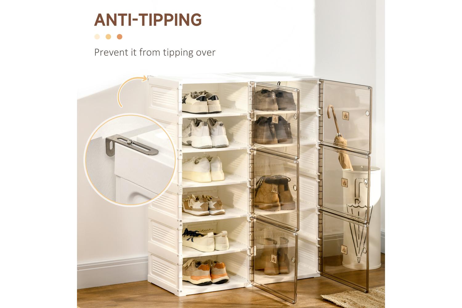 Homcom Portable Plastic Shoe Storage Cabinet with Ten Compartments | White/Brown-6