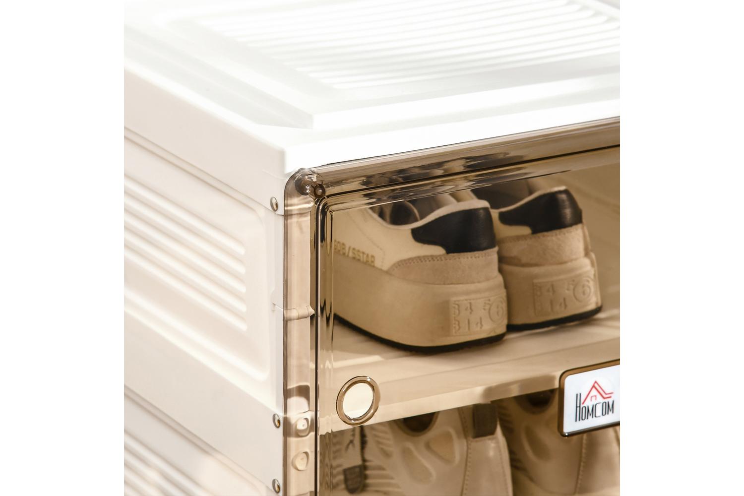 Homcom Portable Plastic Shoe Storage Cabinet with Ten Compartments | White/Brown-8